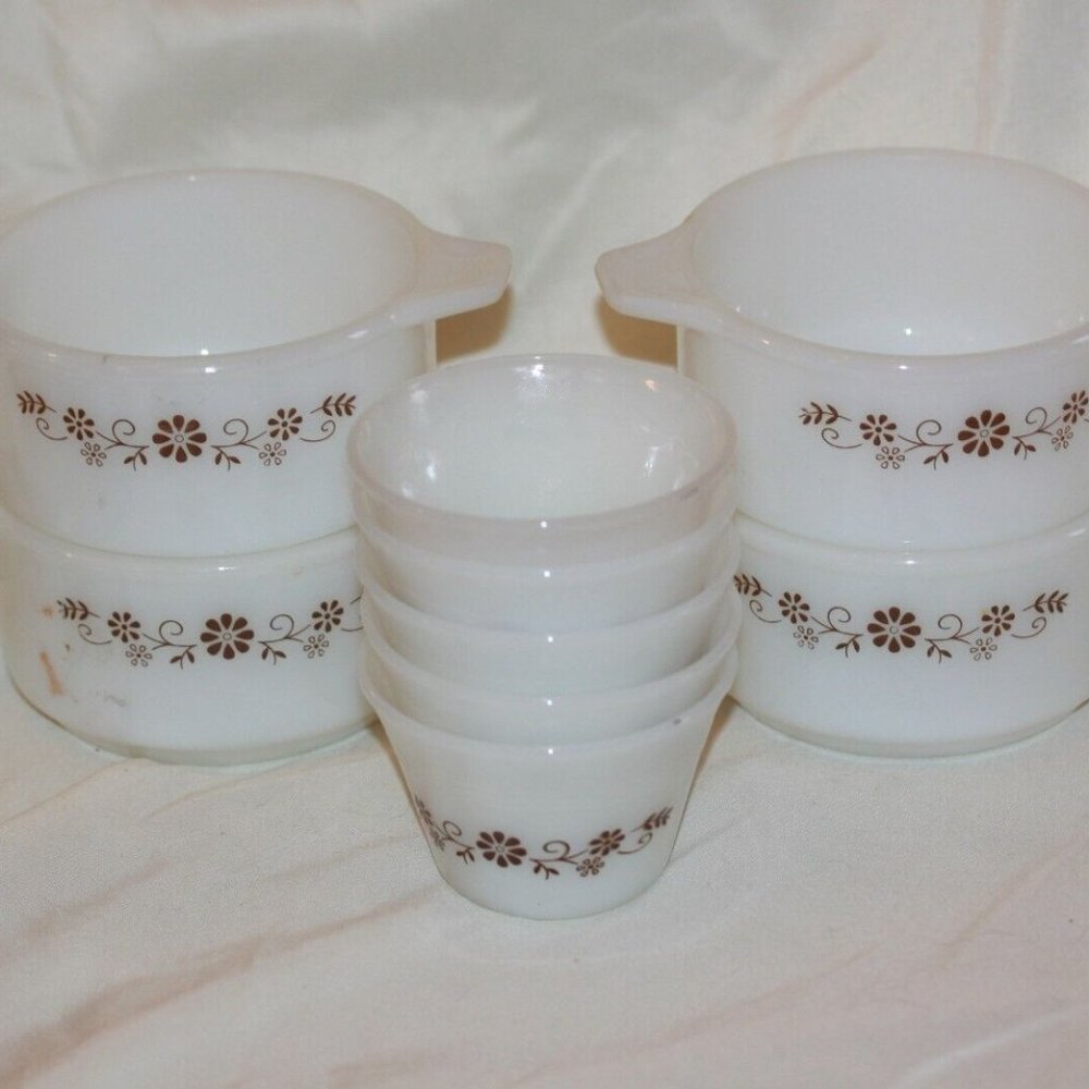 9 MCM Dynaware Pyr-O-Rey White Milk Glass Custard Ramekin Cups Baking Bowls - Picture 2 of 6